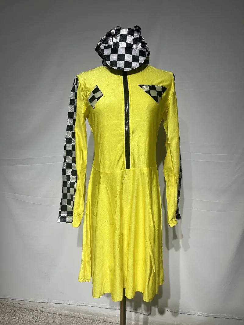 Halloween Women Race Car Driver Costume Racing Girl Dress Car Game Long Sleeves Uniform