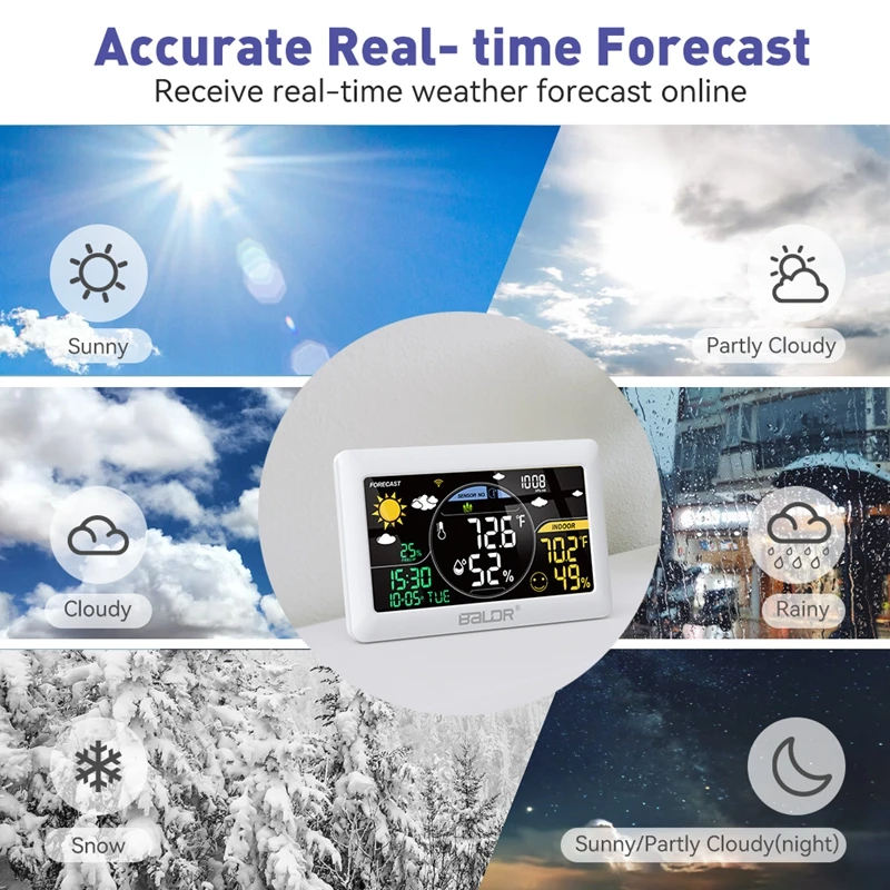 BALDR WiFi Weather Station Wireless Indoor Outdoor Thermometer Wall Alarm Clock Pressure App Online Real-time Forecast Monitor