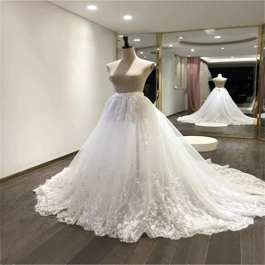 

Luxury Lace Appliques Detachable Train Wedding Removable Skirt For Dresses Bridal Overskirt custom size