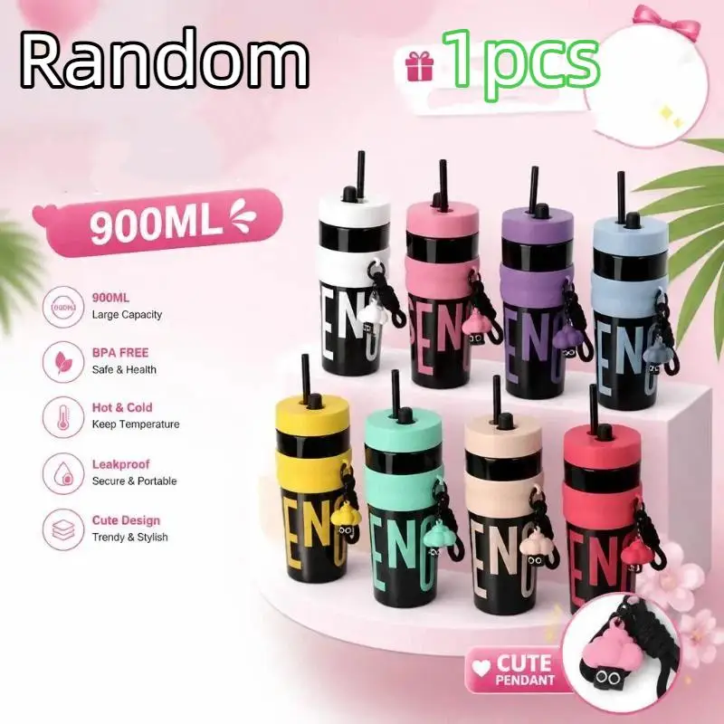 1Pcs 900ML Insulated Straw Tumbler With Leakproof And Hot Cold Retention Free Cup Brush Perfect For Travel School Outdoor Use