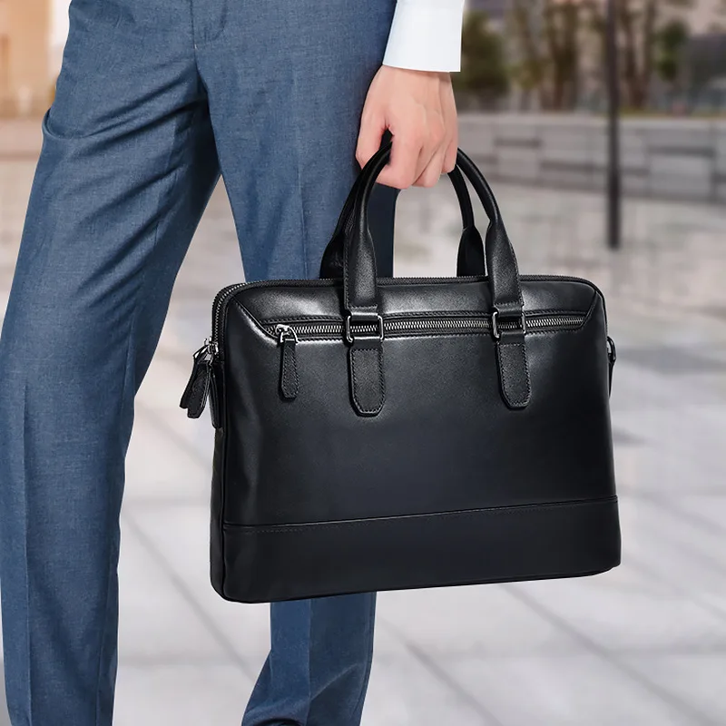 Genuine High-end Handbag For Men, Large Capacity Business Laptop Bag, Waterproof Commuter Handheld Men's Briefcase, Soft Leather