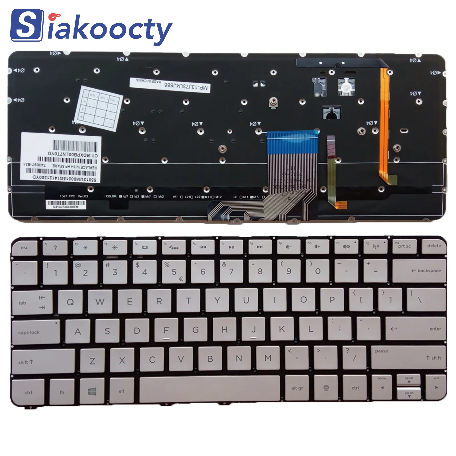 US Laptop keyboard HP Spectre XT 13-3000 13-3000ea 13-3000eb TPN-F111 Silver Backlight