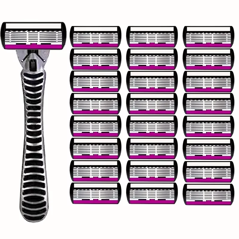 Men Safety Razor Refill Cartridges, 6-Layer Stainless Steel Shaving Blades Smooth Shave Universal Replacement 3/12/18/24Pcs