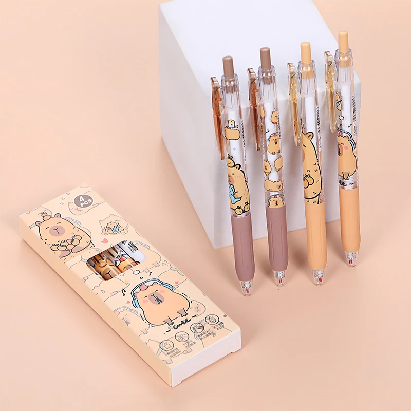 4Pcs Kawaii Capybara Gel Pen Quick-Drying 0.5mm Black Ink Writing Smooth Pen Office Accessories Cute Student Stationery Supplies