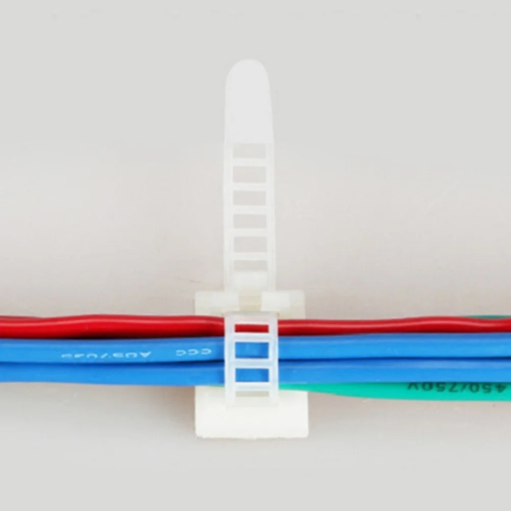

50pcs Cable Ties Holder Self Adhesive Wire Fixer Adjustable Cord Management Clips For Computer Network Cables White