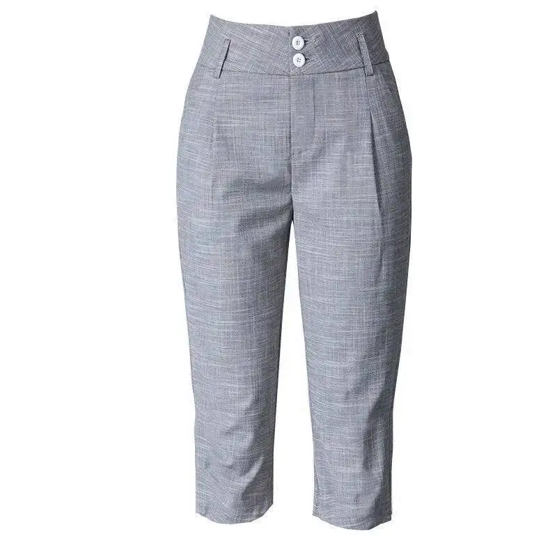 Women Capris Pants Summer 2024 Women's Casual High Waist Cotton Linen Pants Office Lady Harem Calf-Length Pants 3XL Female