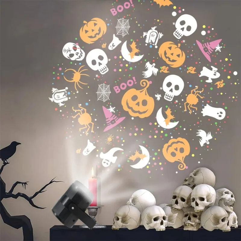 1-4PCS Halloween USB Projector Night Light Dynamic Pumpkin Bat Spider Pattern Adjustable for Living Room Party Decoration