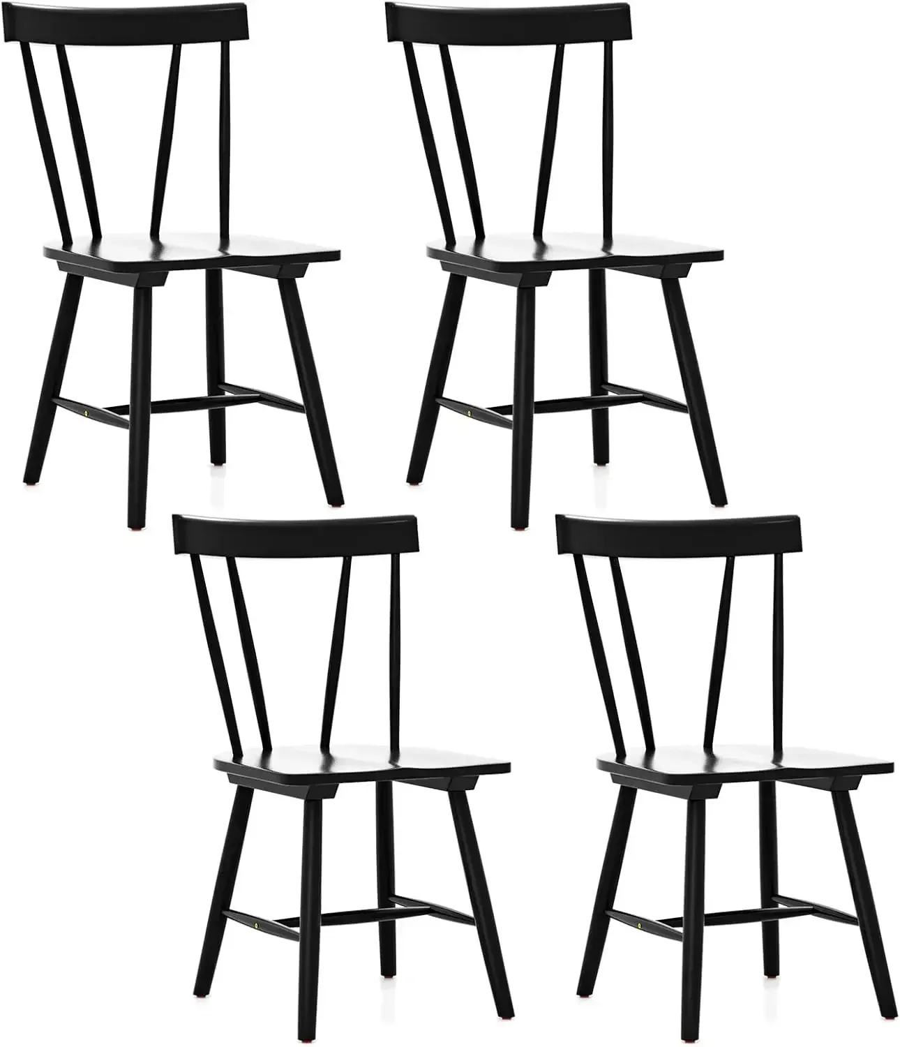Set of 4 Windsor Chairs, Rubber Wood Dining Chairs with Spindle Back, Wide Seats, Anti-Slip Foot Pads,
