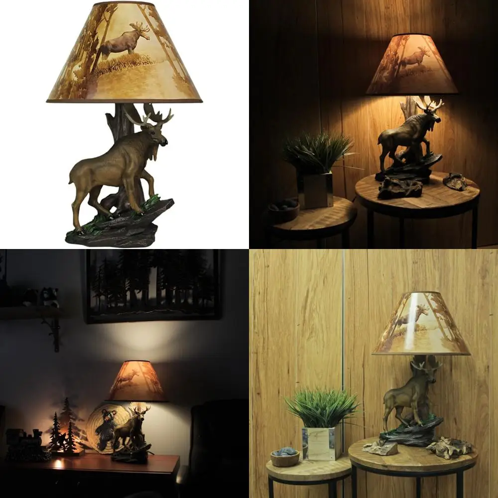 

Настольная лампа «Лось дикой природы» с 12-дюймовым лесным абажуром для гостиных и кабинок — декор в северном американском стиле