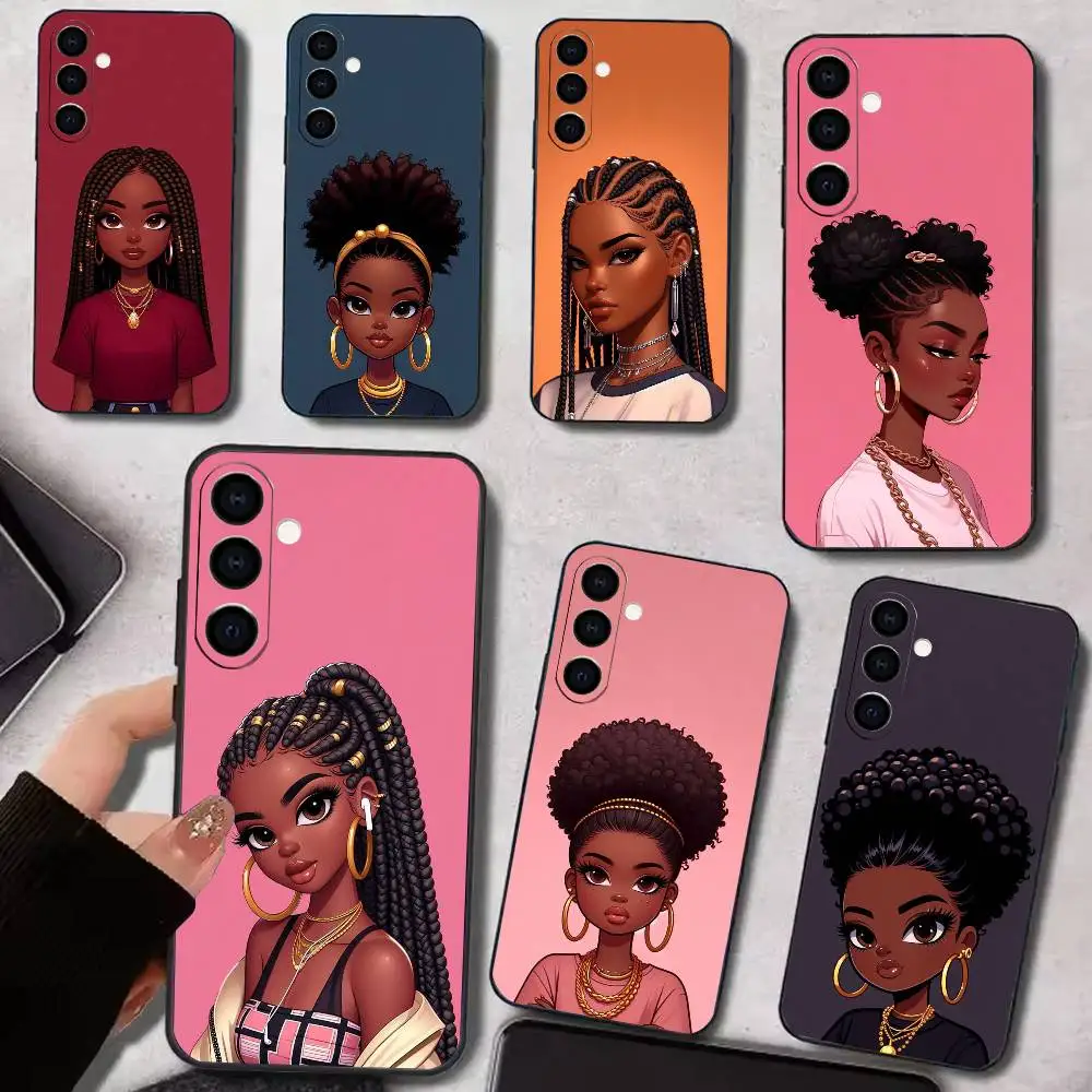 Black Girl A-Afro   Phone Case For Samsung Galaxy A73,A72,A71,A70,A53,A52,A51,Others Soft Black Cover