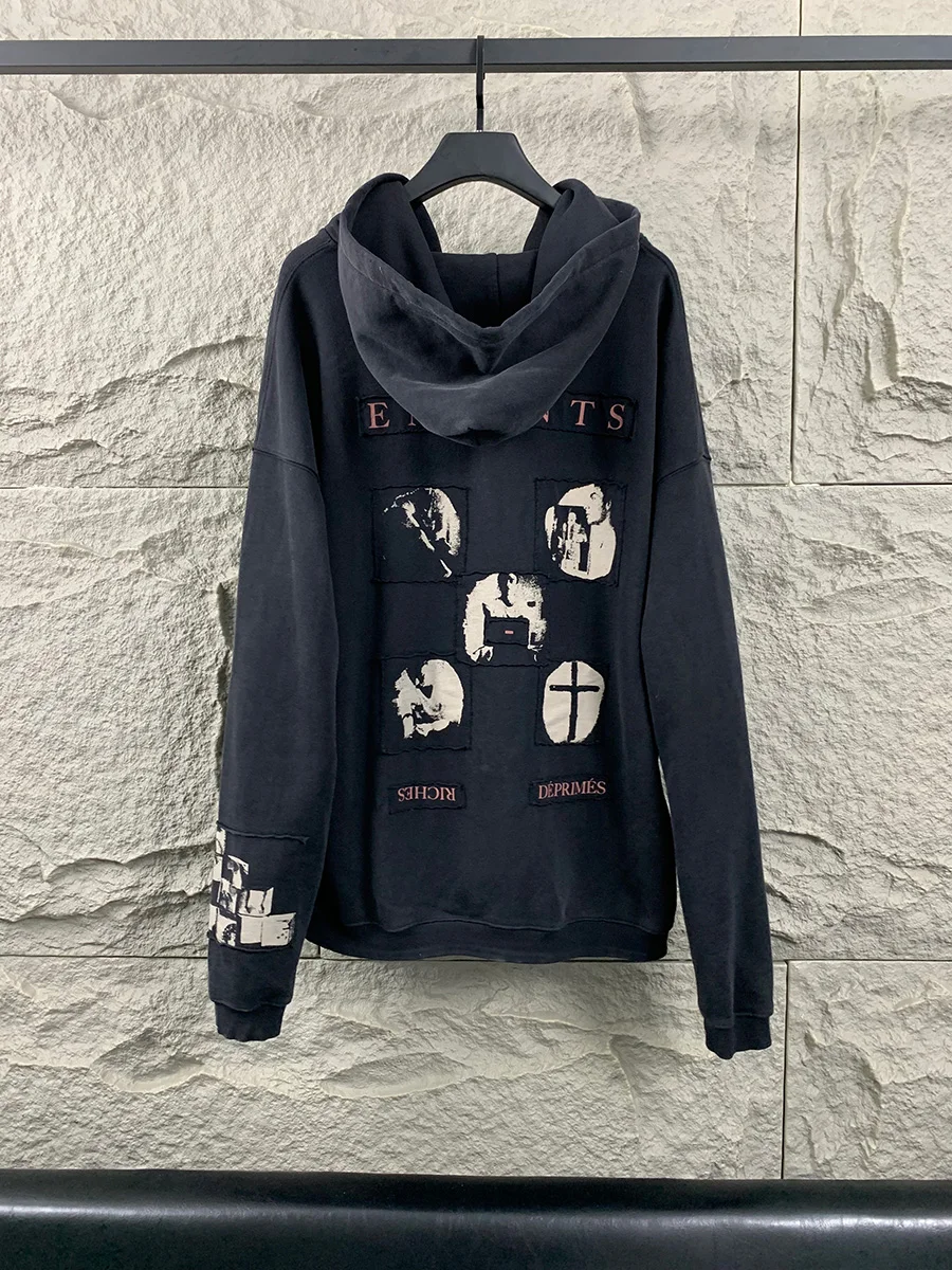 

Waed Vintage American High Street Zipper Jaet Men's Loose Print Hoodie Casual Breathable Cotton Autumn Winter Coat