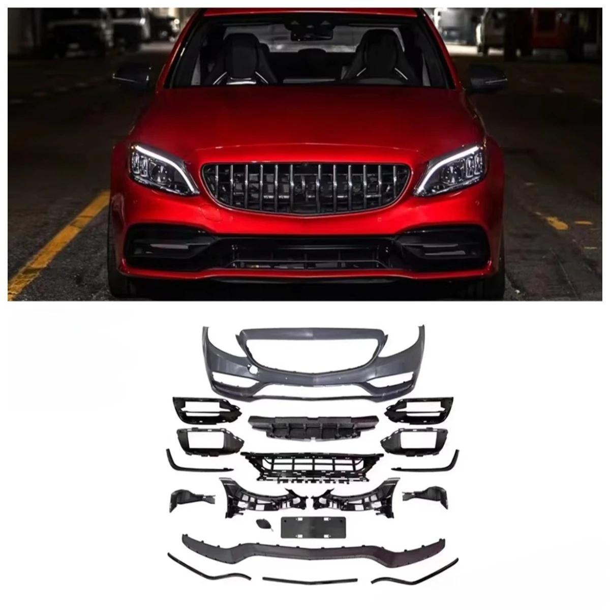 

2019 C63 Style PP Material Car Body Accessories Front Bumper for W205/C205 2015-2021