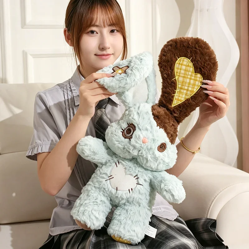 Cuddly Patchwork Heart Rabbit Plush Toy Soft Fluffy Stuffed Bunny Calming Companion Huggable Plushies Birthday Gift