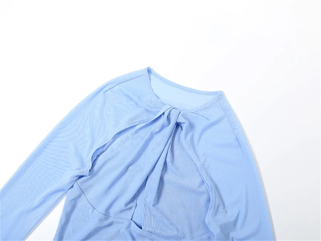 O-Neck Hollow Twisted Women Prom Dress Net Plush Sleeves Party Gown Blue Black Sheath Slim Party Skirt Hot Girl Newest In Stock