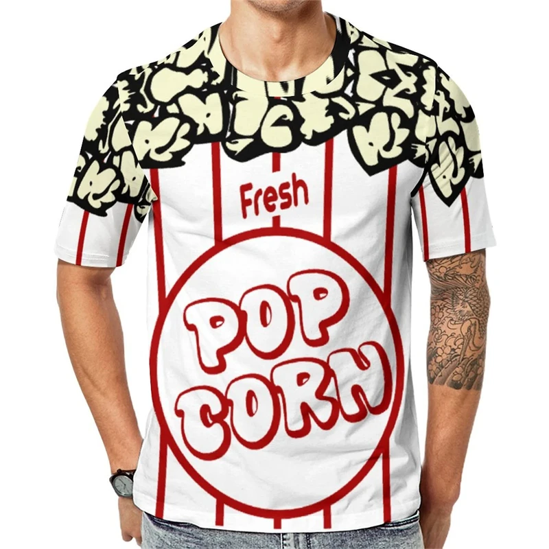 Zabawna moda Cosplay Popcorn T-shirt męski Street Harajuku film koszulki Trend hip-hopowy krótki rękaw w paski dziecko 2025 nowa koszulka — zdjęcie 4