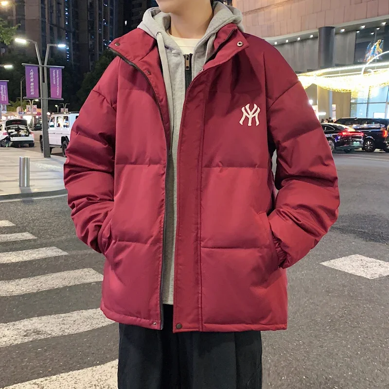 

Winter Duck Down Jackets Men Stand collar Trendy MY embroidery Couple Thickened Coat Loose down Jackets Women Removable knit hat