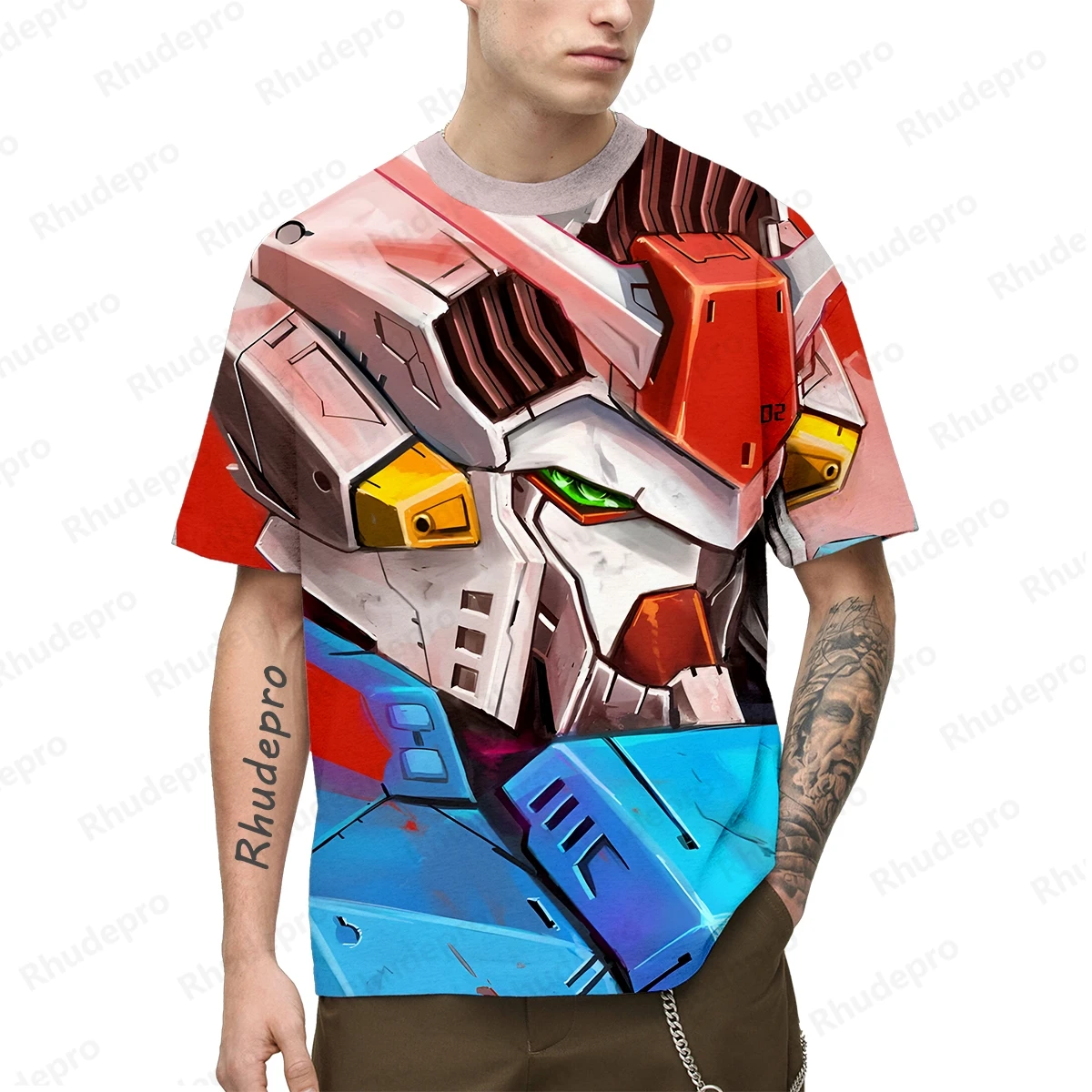 Cosplay T-shirt Short Gundam Model Harajuku Style Hip Hop Men Sleeve Tee New Tops Trend Clothing High Quality Men\'s Y2k 5XL