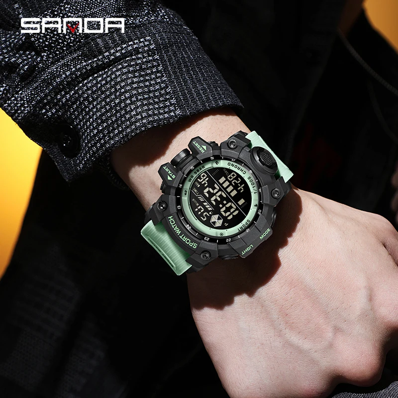 SANDA New Electronic Watches Men Outdoor Sports Waterproof Watch Fashion Simple LED Night Light Multifunctional Watches For Boy