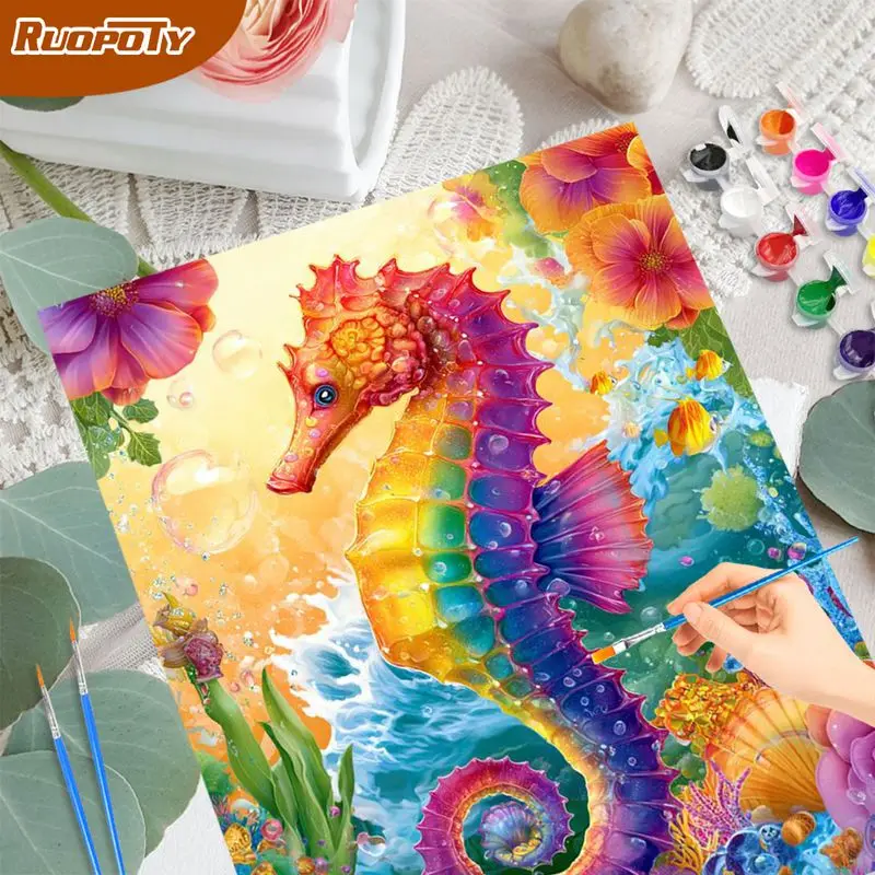 PhotoCustom اللوحة حسب عدد الزهور الباندا الرسم على قماش رسمت باليد الفن هدية DIY صور حسب عدد الحيوانات أطقم المنزل ديسمبر