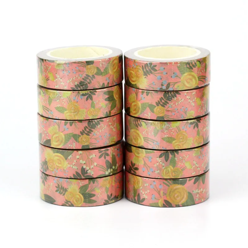 NEW Bulk 10PCS./Lot Decorative Blooming Yellow Flowers on Pink Washi Tapes Journaling Adhesive Masking Tape Cute Stationery