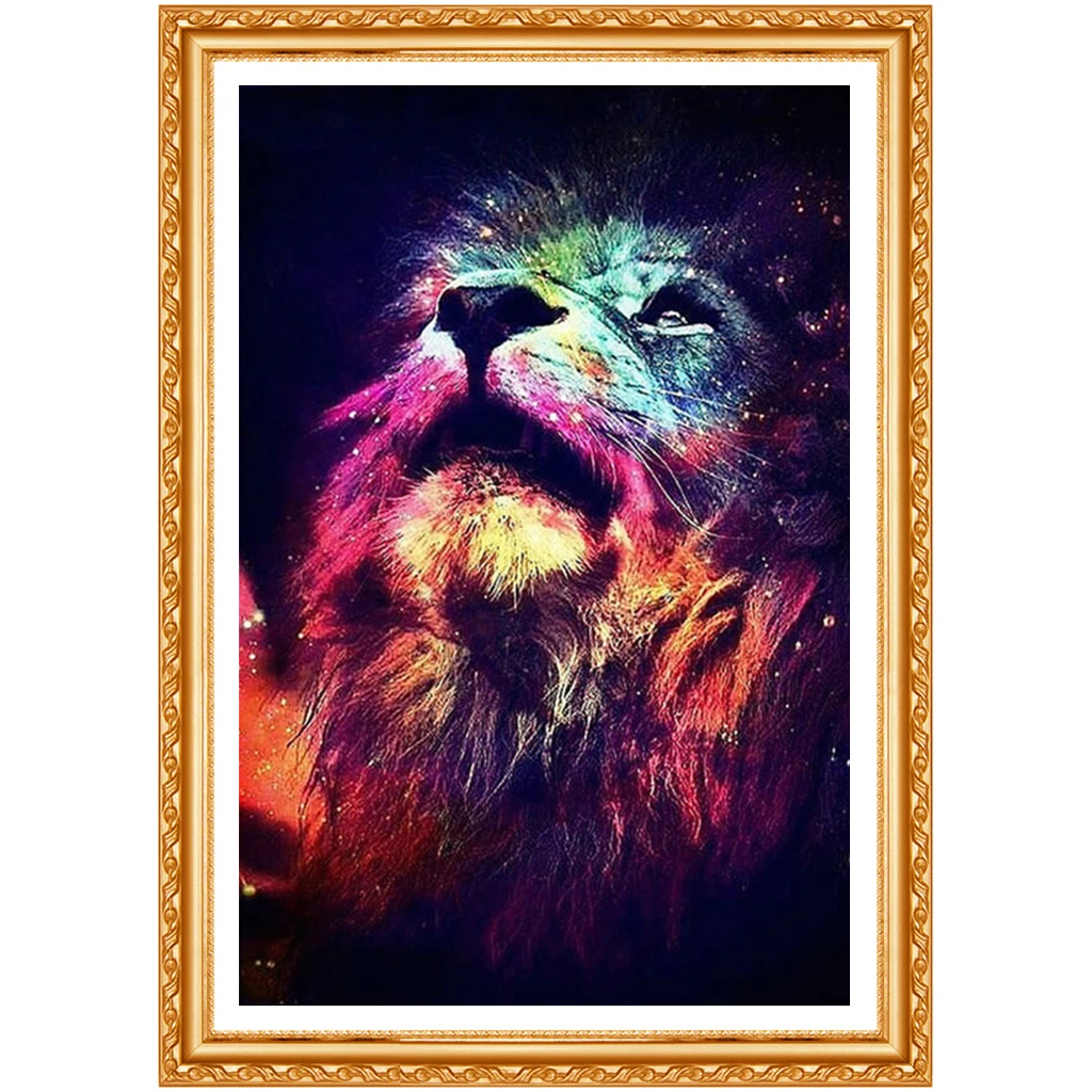 5D DIY Diamond Painting Lion Crystal Diamond Painting Cross Stitch Color Lions Looking Needlework Home Decorative BJ1147