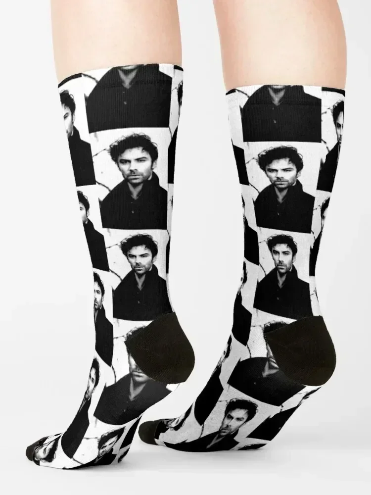 Aidan Turner Black & White Portrait (Linocut) Socks soccer anti-slip basketball custom sports Lots Woman Socks Men's