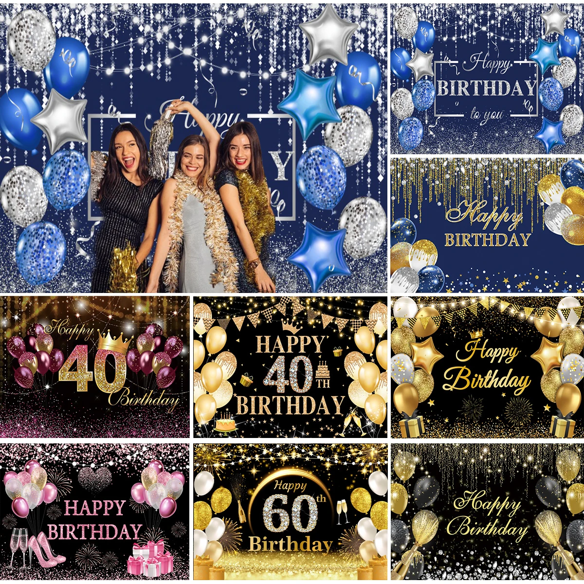 

Happy Birthday Party Decor Backdrop For Photography Glitter Golden Balloons Kids Adult Birthday Wedding Party Photo Background