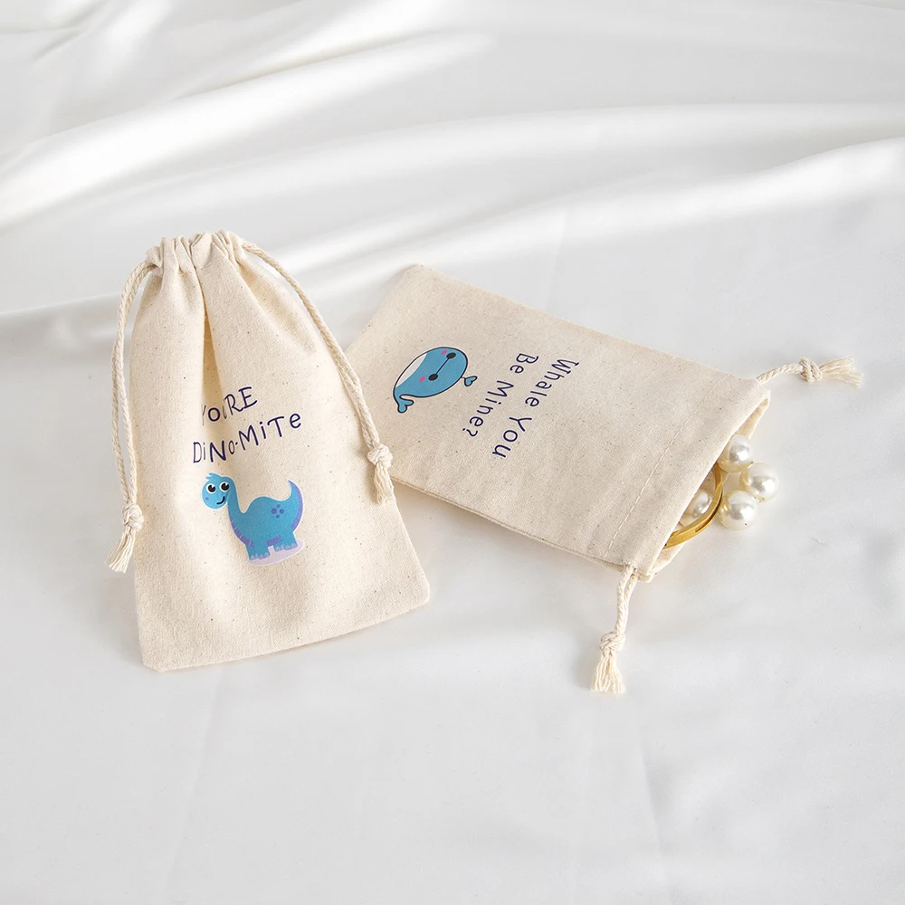 5 Stück Schmuckbeutel mit Kordelzug aus Musselin-Baumwoll-Canvas, Valentinstag-Geschenkbeutel für Süßigkeiten, Geschenke und Leckereien, Tasche für Kinder und Jungen, Partygeschenke – Detail 12