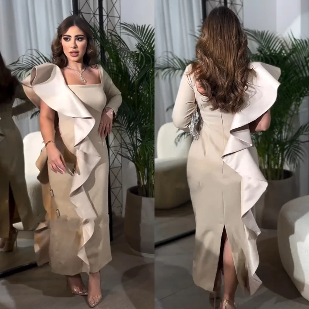 Personalizado bola de noite arábia saudita jérsei plissado baile a linha pescoço quadrado sob medida ocasião vestido midi es