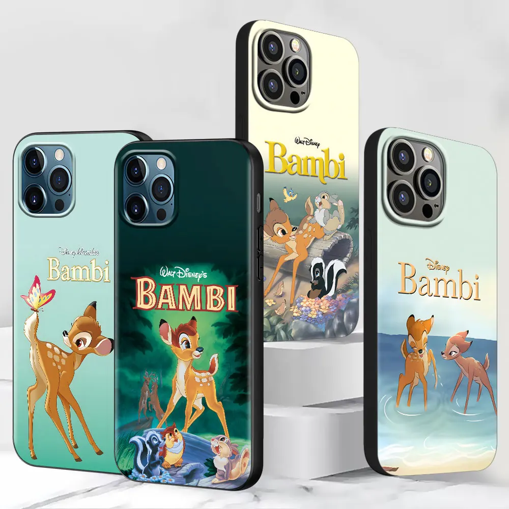 Bambi Disney Deer Case for Apple iPhone 13 14 Plus 11 12 Mini 15 Pro Max 7 8 SE 2020 X XS XR Silicone Black Soft Phone Cover