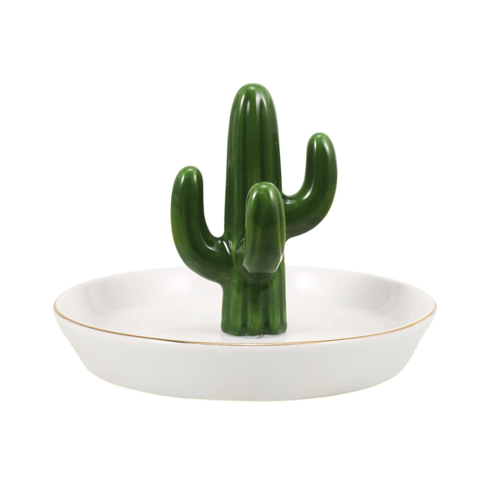 Cactus Ring Holder Tower Earring Trinket Tray Dish Ceramic Jewelry Organizer Tropical Necklace Bracelet Birthday Gift