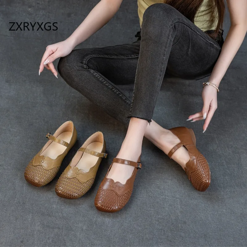 

ZXRYXGS Premium Cowhide Elegant Comfortable Flat Shoes Woman New 2026 Spring Genuine Leather Shoes Fashion Casual Banquet Flats