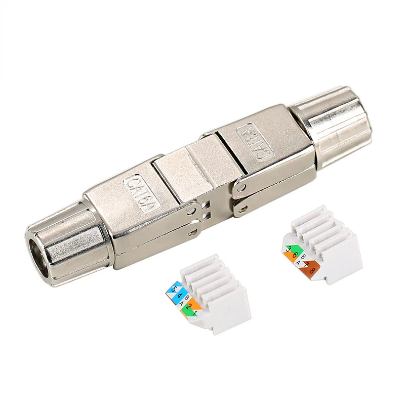 RJ45 Connector Cat6A Cat7  Full Shielding Tool-free Connection Module Plugs Cable Lan Extension Adapter