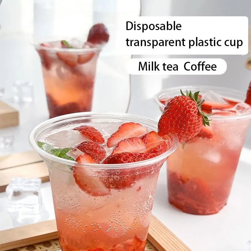 100PCS Disposable Plastic Cups with Lid 12oz Transparent Cups Cold Drink Coffee Tea Smoothies Sodas Milkshake Home Parties