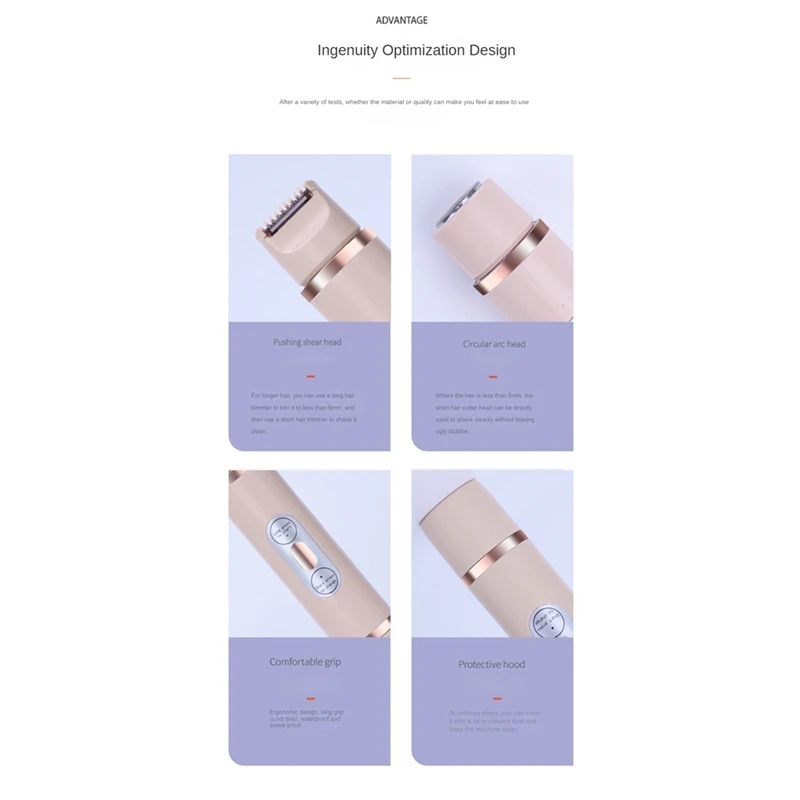 Триммер для бикини для женщин, безболезненное женское удаление волос 2 в 1, женская бритва для влажной и сухой уборки