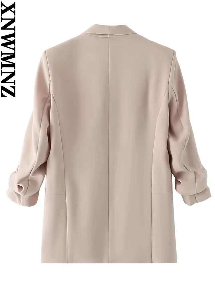 XNWMNZ Women's Casual Cuff pleated no-button Blazer Women's Vintage Fashion long-sleeved lapel suit jacket