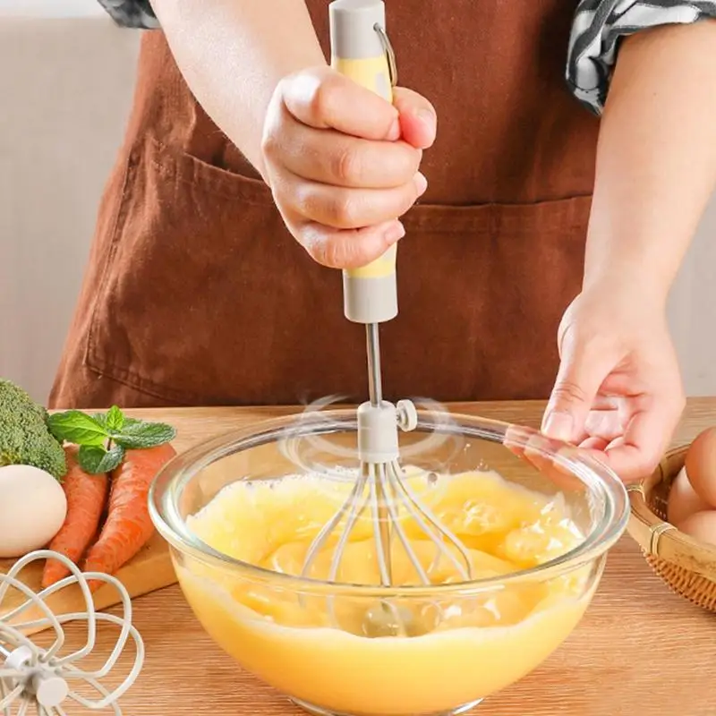 Rotating Push Whisk Mixer Rotating Hand Push Egg Mixer Push Whisk Egg Beater Milk Frother For Egg Milk