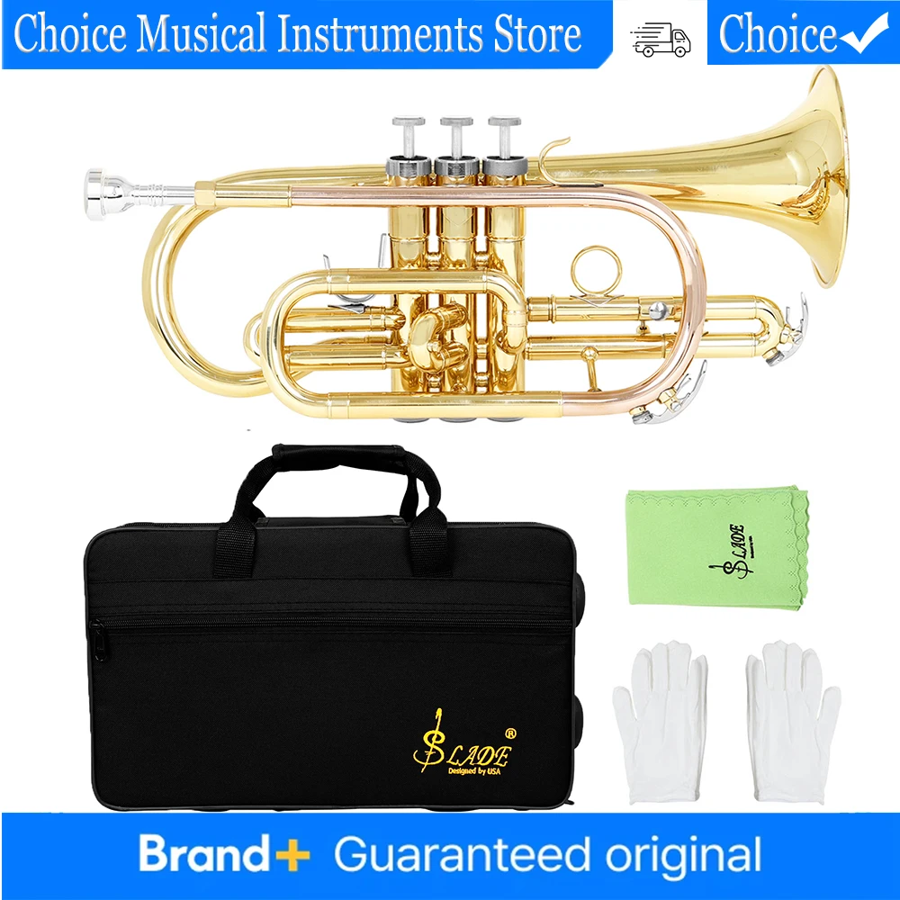 

SLADE Bb Cornet Premium Brass body Gold lacquer Phosphor copper leadpipe Tone Professional Cornet with Storage Box Accessories ﻿