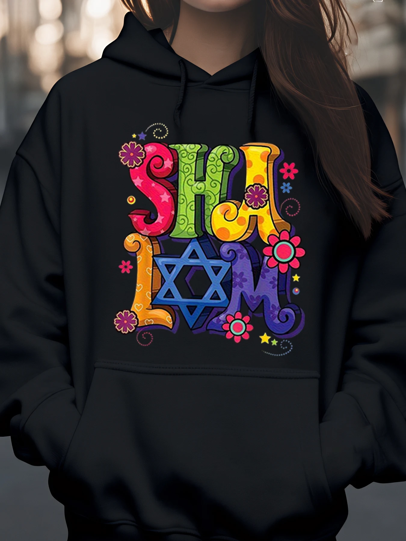 

Шалом Звезда Давида Толстовка с цветочным принтом Ханука Повседневная одежда для женщин