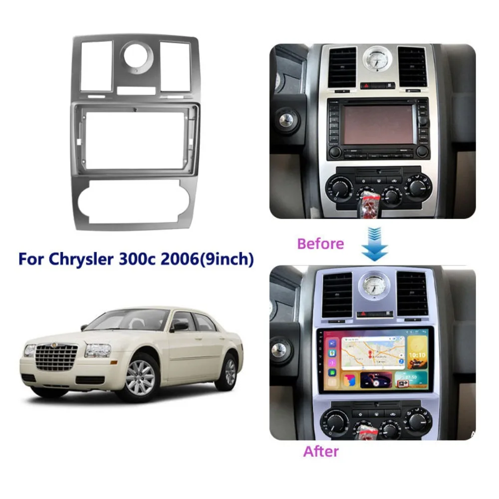 

9-Inch Car Audio Fascia Frame Stereo for Chrysler 300C 2005-2007- 2Din Dash Fitting Panel Kit Without Battery Dashboard Fascias
