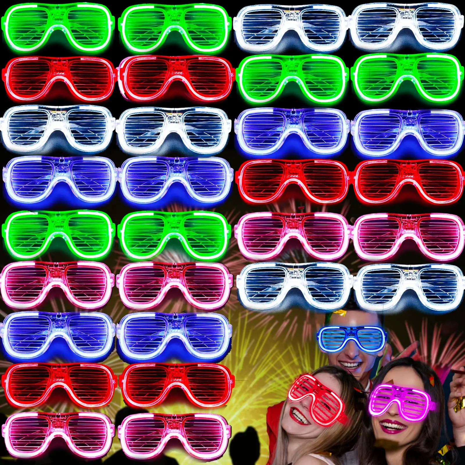 5-50 Stück Leuchtende LED-Brillen, 5 Farben, Leuchtbrillen, im Dunkeln leuchtende Partyartikel, Neon-Partygeschenke für Kinder und Erwachsene – Detail 1