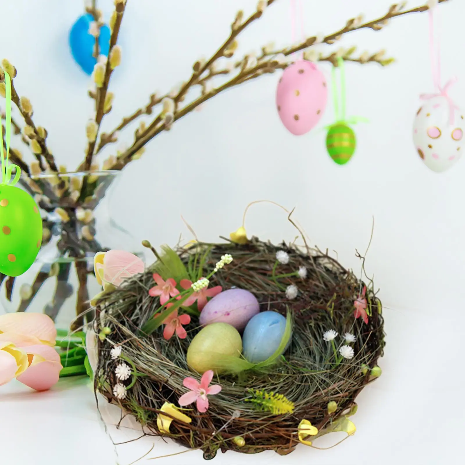 Easter Decorations Bird Nest Easter Gift Party Supplies Crafts with Easter Eggs for Lawn Outdoor Garden Farmhouse Courtyard