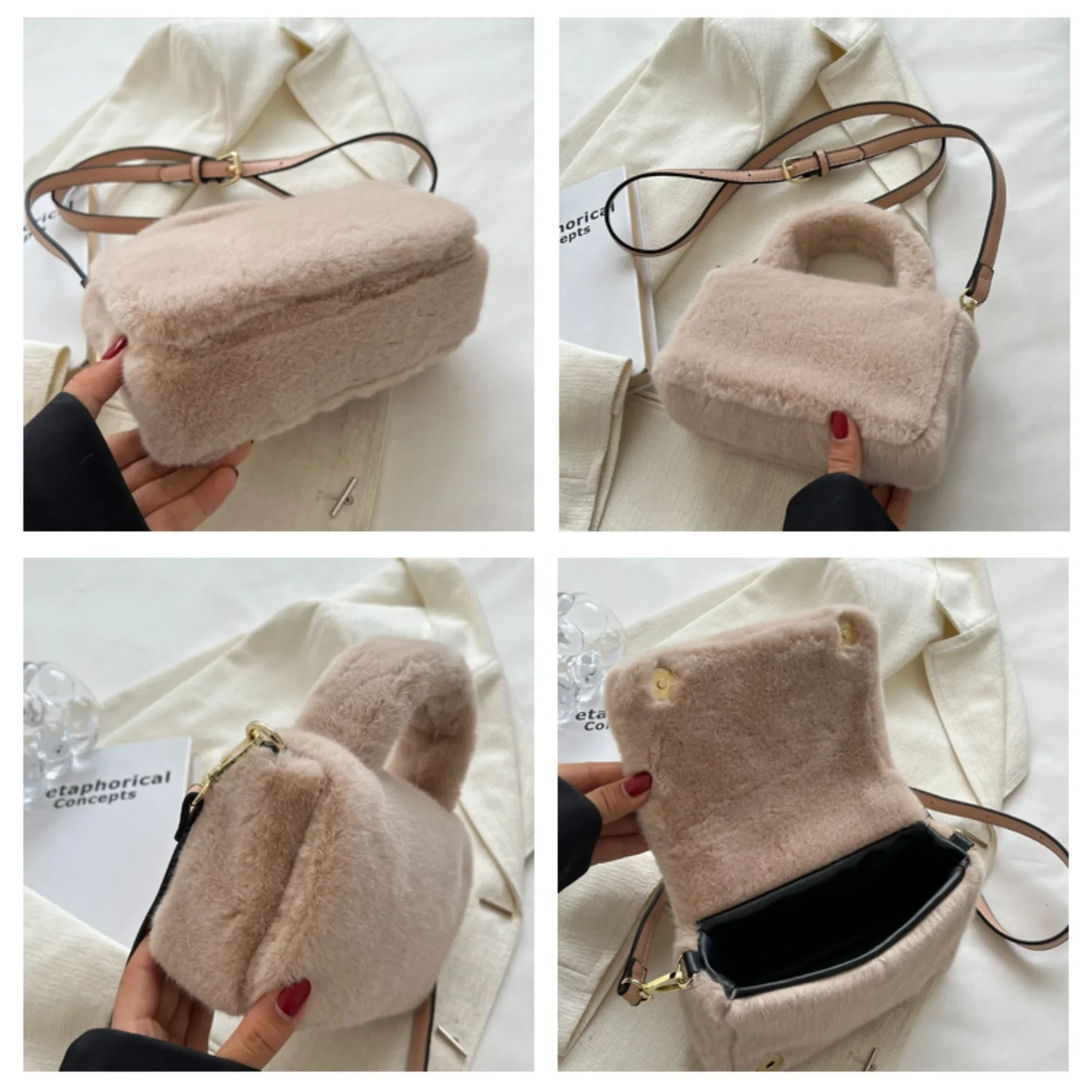 Winter New Women\'s Plush Bag Trend Designer Small Crossbody Bags Fluffy Tote Bags Luxury Clutch Purse Versatile Handbag