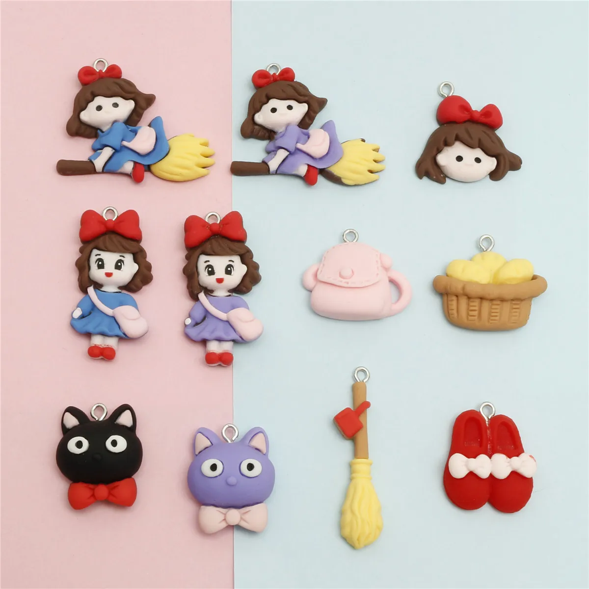 

10Pcs Flying Witch Cat Bag Resin Charms For Necklace Bracelet DIY Pendants Earrings Keychain Fashion Jewelry Accessories