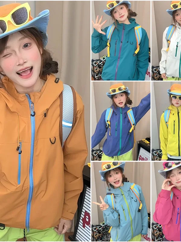 

Dopne Men's Outdoor Sports Jaet Windproof Waterproof Hooded Spring Autumn Versatile Faionable Polyester Fiber Long Sve