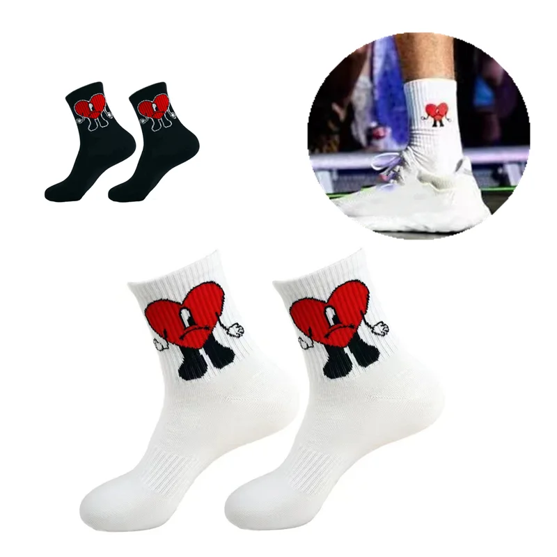 Bad Bunny Adult Knitting Socks Anime Cosplay Red Heart Cotton Cartoon Personality Socks Trend Stockings Gift