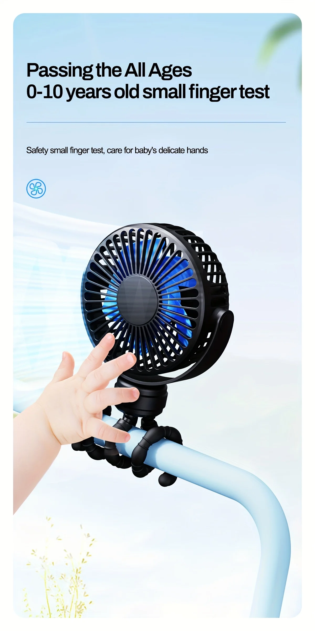 Portable Flexible Tripod Mini Fan 3-Speed Rechargeable Stroller Fan with 360° Rotation Hands-Free Personal Cooling Fan for Baby
