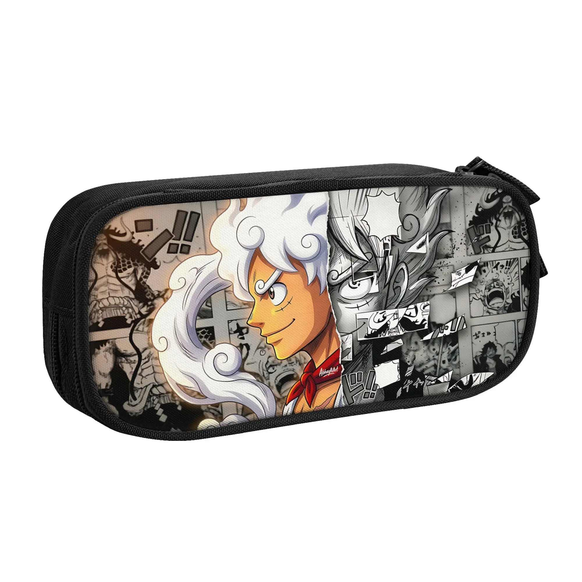 Large Capacity Bags For Child Cartoon Luffy Gear Five Black White Print One-Pieces Handheld Study Bag For Boys Gilrs Kids
