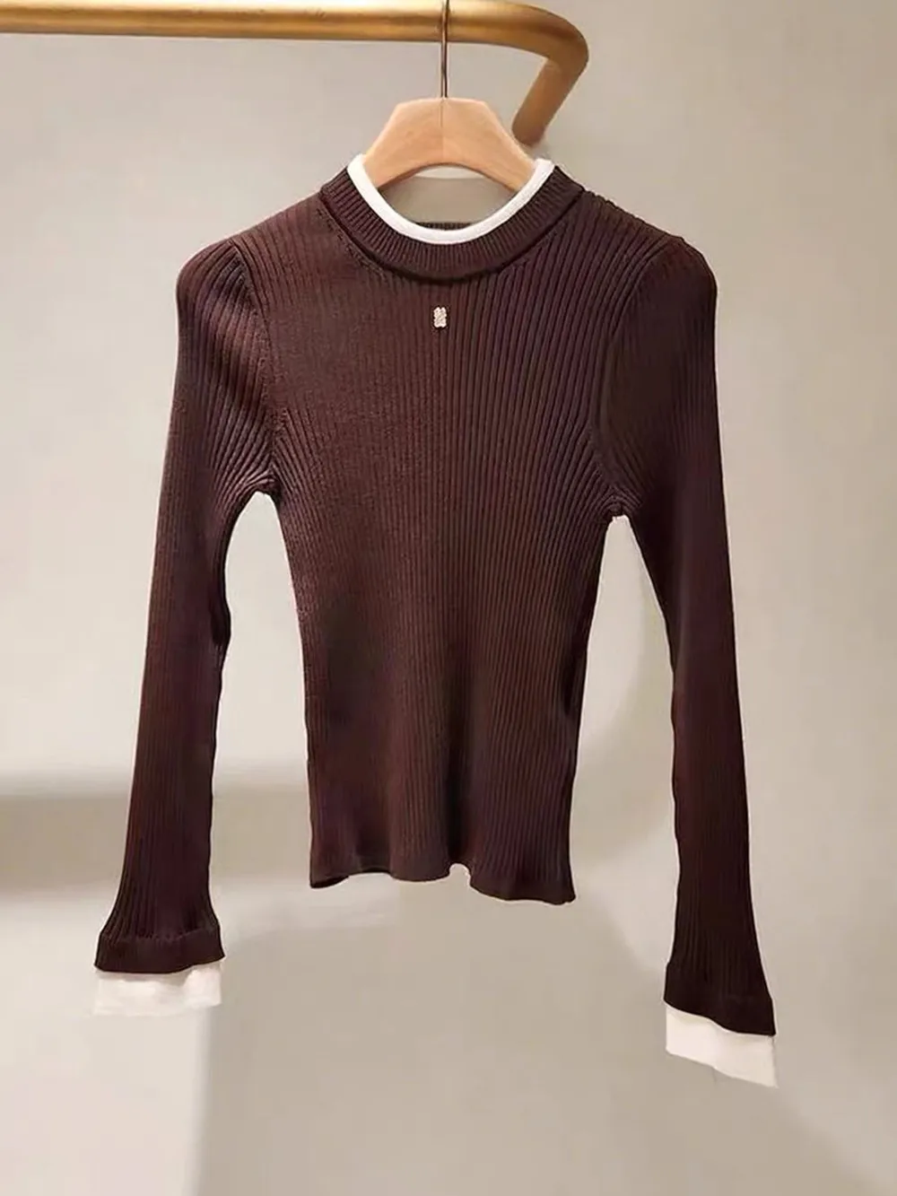 

Ele Deep Blue Long Sve Knitted Sweater High-End Version Slim Fit Versatile Piece French Sle round Ne ort Length