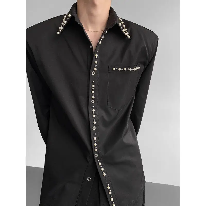 

Pearl Design Men's Shirt Stage Atmosphere Style Celebrity Fashionable Urban Breathable Long Sleeve Standard Fit Shirt